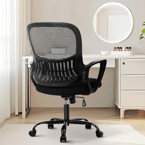 Sweetcrispy Ergonomic Mid-Back Mesh Home Office Desk Chair with Wheels, Lumbar Support, and Comfortable Armrests for Home, Bedroom, Study, Office Sweetcrispy