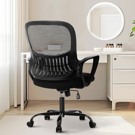 Sweetcrispy Ergonomic Mid-Back Mesh Home Office Desk Chair with Wheels, Lumbar Support, and Comfortable Armrests for Home, Bedroom, Study, Office Sweetcrispy