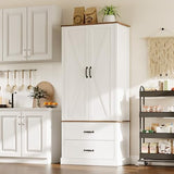 GarveeHome Kitchen Pantry Cabinet, Farmhouse Storage Cabinet with Barn Doors, Drawers and Adjustable Shelves, Versatile Storage for Kitchen, Dining Room, Rustic White GarveeHome