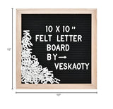 Felt Letter Board with 294 Letters, Numbers & Symbols - 10 x 10 inch Changeable Message Board with Wooden Frame Wall Mount Hook, (Black Board & Wood Frame) Veskaoty