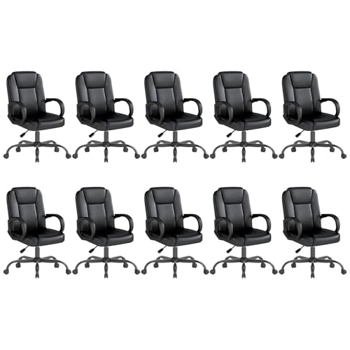 ZZH Executive Office Chair, Leather Desk Computer Chair with Armrests, Mid-Back Swivel Adjustable for Home Office, 10PC, Black ZZH