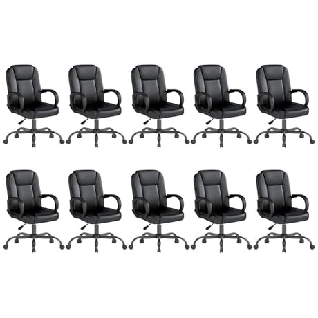 ZZH Executive Office Chair, Leather Desk Computer Chair with Armrests, Mid-Back Swivel Adjustable for Home Office, 10PC, Black ZZH