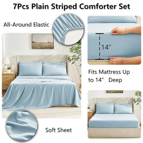 CozyLux Full Size Comforter Sets Light Blue, 7 Pieces Bed in a Bag, Blue Comforter Full Size, All Season Bedding Sets with Stitch Quilted Comforter, Flat Sheet, Fitted Sheet, Pillowcases CozyLux