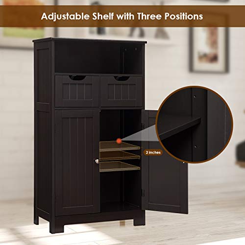 Tangkula Bathroom Floor Cabinet, Storage Cabinet w/Open Shelf, 2 Doors & 2 Adjustable Drawers, Standing Cupboard for Kitchen, Bathroom Cabinet for Living Room Home Office (Espresso) Tangkula