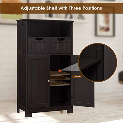 Tangkula Bathroom Floor Cabinet, Storage Cabinet w/Open Shelf, 2 Doors & 2 Adjustable Drawers, Standing Cupboard for Kitchen, Bathroom Cabinet for Living Room Home Office (Espresso) - WoodArtSupply