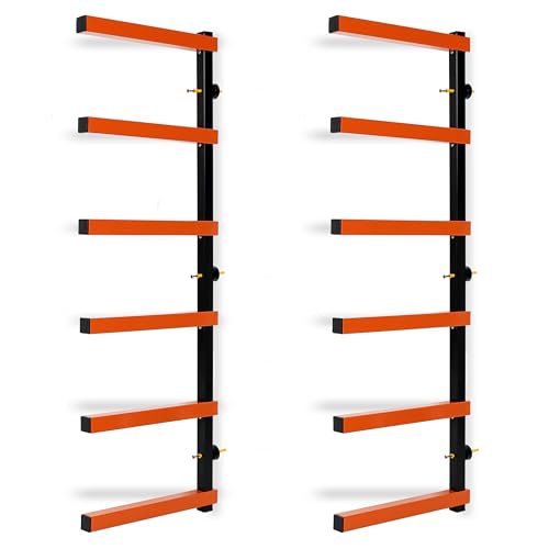 KUAFU Lumber Storage Rack Board Basement Storage Wall Mounted Rack Max 600 lb Steel with 6-Level Wall Mount, Indoor & Outdoor 1 Pack KUAFU