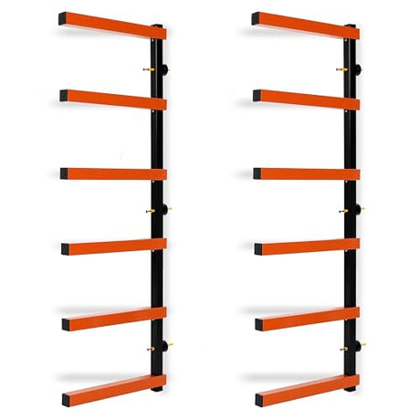 KUAFU Lumber Storage Rack Board Basement Storage Wall Mounted Rack Max 600 lb Steel with 6-Level Wall Mount, Indoor & Outdoor 1 Pack KUAFU
