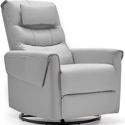 AIRSKY Leather Recliner Chair, Top Grain Leather, Italian Water-Washing Process, Movable Headrest,Recliner Chairs for Adults, Nursery Rocking Chairs,Swivel Rocker Recliner, Living Room Chair,Grey,R3