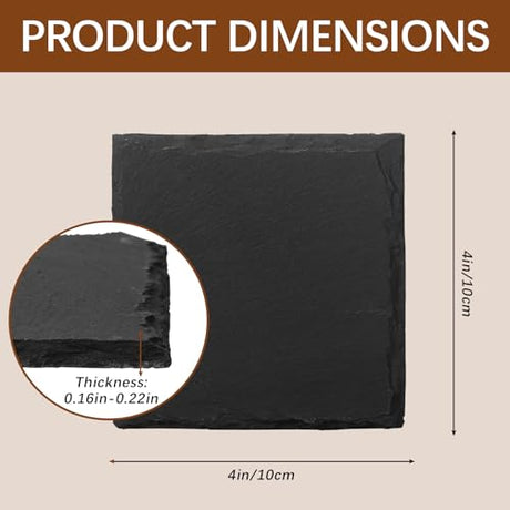 24 PCS Slate Coasters Black Square 4 Inch Bulk Rock, Blank Laser Engraving, Scratch Resistant Bottom, Home Office Kitchen Gift Wedding Bar Party DASSNANE