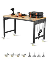 VEVOR Adjustable Workbench, 48-Inch Work Bench with Power Outlet, Wheels, and Pegboard, 2000 lbs Load Heavy Duty Oak Wood Top Work Table for Garage, Workshop, Office, and Home VEVOR