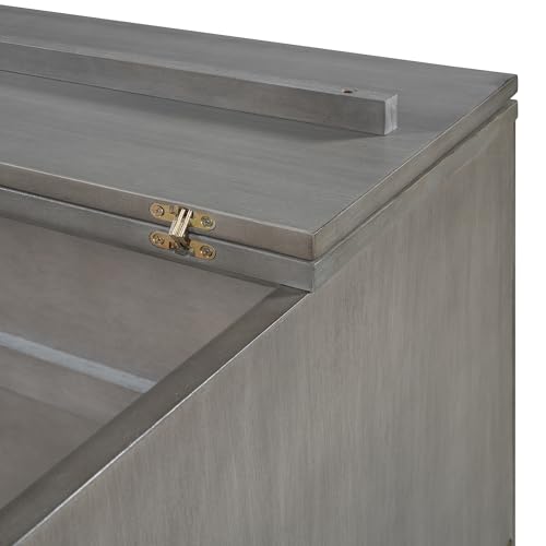 YOPTO Full Size Murphy Bed Chest,Folding Storage Wall Bed with Large Drawers,USB Ports & 2 Three-Prong Outlets,Hidden Cabinet Platform Bed W/Wood Slats Support,for Bedroom,Guest Room,Brushed Gray YOPTO