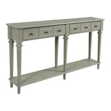 Knocbel Retro Console Table with 4 Drawers and Open Shelf, Vintage Sofa Tables with Slim Legs for Entryway Living Room 59.8" W x 11" D x 34" H Grey Wash Knocbel