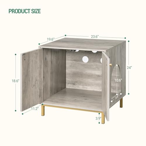 Hzuaneri Cat Litter Box Enclosure, Hidden Litter Box Furniture, Wooden Pet House Side End Table, Storage Cabinet Bench, Fit Most Cat and Litter Box, Living Room, Bedroom, Greige and Gold CB81205G Hzuaneri