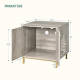 Hzuaneri Cat Litter Box Enclosure, Hidden Litter Box Furniture, Wooden Pet House Side End Table, Storage Cabinet Bench, Fit Most Cat and Litter Box, Living Room, Bedroom, Greige and Gold CB81205G Hzuaneri