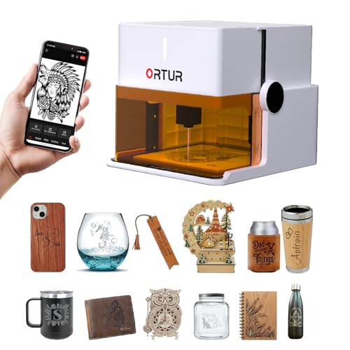 Ortur R1 5000mW Portable Laser Engraver and Cutter, Class 1 Foldable Laser Engraver, Exquisite Gift Box Packaging, APP Control Laser Engraver for Wood, Leather, Glass, Cloth (White) Ortur
