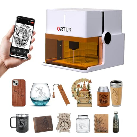Ortur R1 5000mW Portable Laser Engraver and Cutter, Class 1 Foldable Laser Engraver, Exquisite Gift Box Packaging, APP Control Laser Engraver for Wood, Leather, Glass, Cloth (White) Ortur