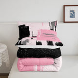 Feelyou Abstract Comforter Modern Abstract Art Comforter Set for Boys Girls Children Pink Black Pattern Bedding Set Room Decor Twin Size Duvet Set 2Pcs Feelyou