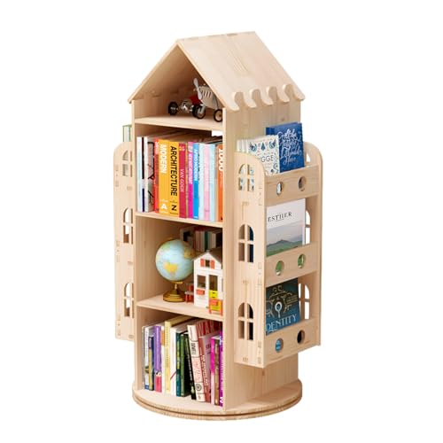 DMTINTA 4-Tier Rotating Bookshelf – Elegant 360-Degree Display Rack for Kids & Adults - WoodArtSupply