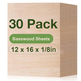 ROBOTIME 30-Pack Basswood Sheets 1/8" x 12" x 16" - Laser Engraving Blanks, 3mm Wood for Laser Cutting and Engraving ROBOTIME