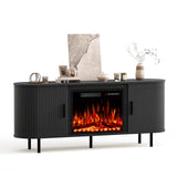 BREEZEHEAT 65'' Mid Century Modern Fluted TV Stand with 23" Fireplace, Curved Fireplace Entertainment Center for TVs Up to 75 Inches, Black Media Console Cabinet for Living Room BREEZEHEAT