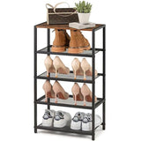 RUNJIMY Narrow Shoe Rack for Front Door Entrance, Entryway, and Closet Shoe Organizer with 4 Sturdy Metal Mesh Shelves and Wooden Top, Holds 10 Pairs, Ideal for Storage or Display RUNJIMY
