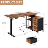 Homiflex 47 Inch L Shaped Standing Desk with 3 Drawers Electric Standing Desk with Storage Computer Desk Adjustable Height with Power Outlets 4 Memory Presets for Home Office Rustic Brown Homiflex
