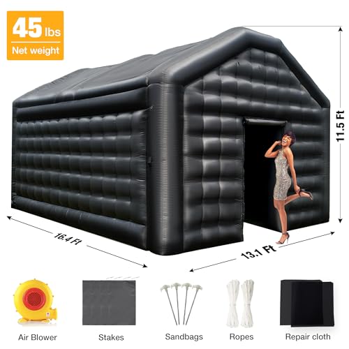 Small Black Inflatable Night Club 16.4x13x11.5Ft Disco Cube Gazebo Event House with Logo Area Portable Inflatable Party Tent for Birthday, School Events, Backyard Party, Rental Business OZIS