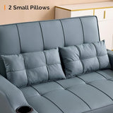 VINGLI Convertible Loveseat Sleeper, Blue Grey Faux Leather Futon Sofa Bed Pullout Couch Bed with USB Ports, Cup Holders, Armrest for Living Room, Bedroom, Home Office Apartment VINGLI