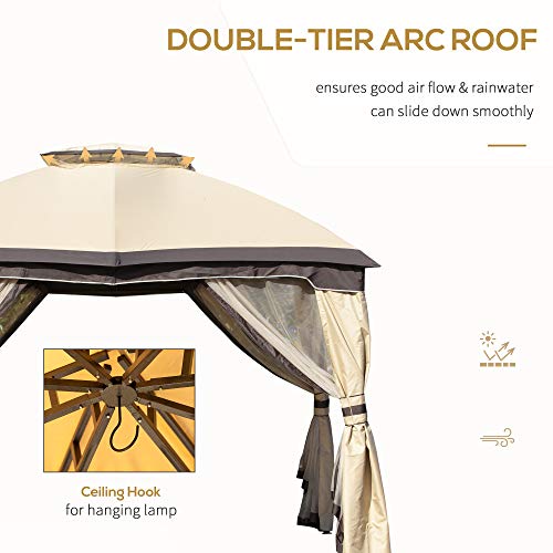 Outsunny 10' x 12' Outdoor Gazebo, Patio Gazebo Canopy Shelter w/Double Vented Roof, Zippered Mesh Sidewalls, Solid Steel Frame, Beige Outsunny