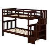 Ball & Cast Twin-Over-Twin Bunk Bed with Storage Ladder and Full-Length Guard Rail,Wood Bunkbed w/Slat Support,Space Saving,Bedframe Furniture for Student Dorms,Studio,Espresso Ball & Cast
