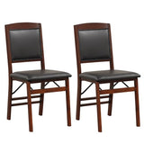 GOFLAME Folding Dining Chairs Set of 2, Foldable Chairs with PVC Padded Seat & High Backrest, Wooden Side Chairs, 2 Pack Dining Chairs for Living Room, Kitchen, Restaurant GOFLAME