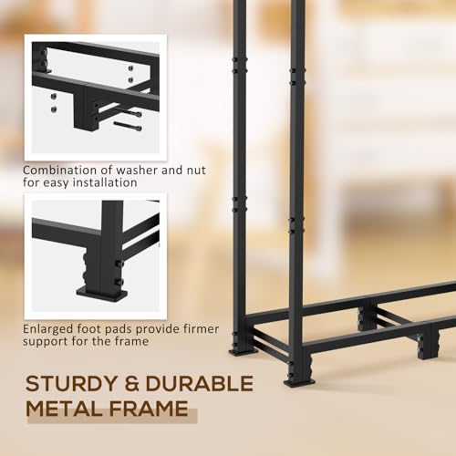 LOENIY 8ft Firewood Rack Outdoor with Waterproof Widened Cover, Heavy Duty Firewood Holder includes 2 Lateral Rods, Powder-coated Wood Rack with - WoodArtSupply