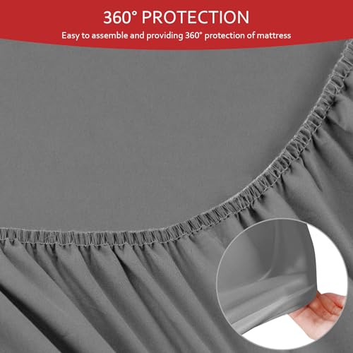 Twin Fitted Sheets 2 Pack Only, Mattress Up to 14 Inches Deep Pocket, Ultra Soft and Breathable Twin Bed Sheets, Long Lasting Single Fitted Sheets, Grey and White Moonsea