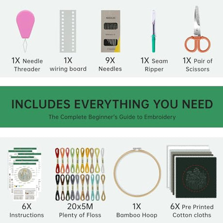 CYANFOUR 6 Stage Embroidery Kit for Beginners Adults, Easy to Learn 38 Different Stitches from Instruction & Video, Needlepoint Kits for Adults with Stamped Embroidery Patterns CYANFOUR