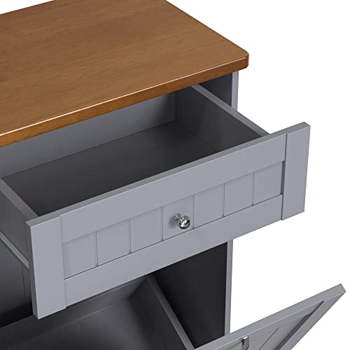 TOLEAD Tilt Out Trash Cabinet,Antique-style Beadboard Kitchen Island with Solid Wood Tabletop & Drawer, Pet Proof Trash Can, Wood Laundry Cabinet (Grey) TOLEAD