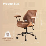 Mid Back Home Office Chair, Mid Century Modern Executive Chair, Comfy Ergonomic Rolling Office Desk Chair with Lumbar Support, Brown Faux Leather Office Chair, Brown weaxty W