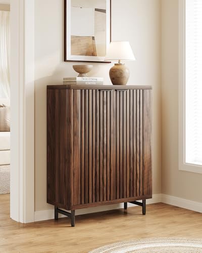 LITTLE TREE 6-Tier Shoe Cabinet with Doors for Up to 24 Pairs, Large Wooden Shoe Storage Cabinet with Adjustable Shelves, Retro Freestanding Shoe Organizer Cabinet for Entryway, Hallway, Dark Walnut LITTLE TREE