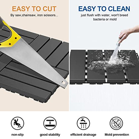 Goovilla Plastic Interlocking Deck Tiles, 9 Pack , 12"x12" Waterproof Outdoor Flooring All Weather Use, Patio Floor Decking Tiles for Porch Poolside Balcony Backyard, Dark Grey Goovilla