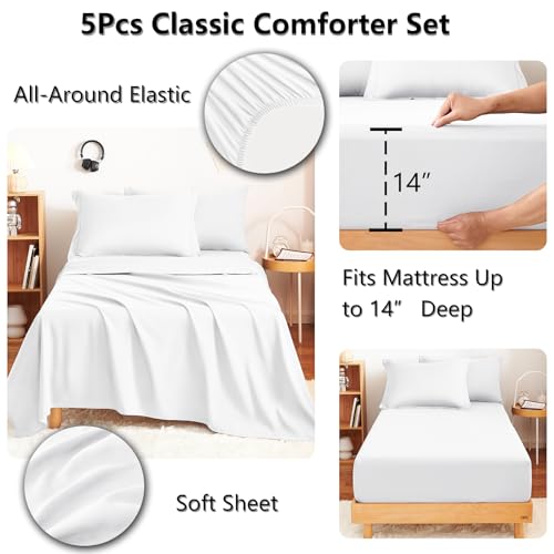 CozyLux Twin Comforter Set with Sheets White - 5 Pieces Bed in a Bag Twin, All Season Bed Set for Girls and Boys, Bedding Set with Down Alternative Comforter, Sheets, Pillowcase & Sham CozyLux