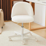 VINGLI Modern Vanity Chair with Back, Velvet Desk Chair for Girls, Small Office Chair with Silent Wheels， Stylish and Comfortable, White VINGLI