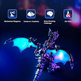 Arcynix Mostarle Reno Blue Dragon 3D Metal Puzzle Kit, 613 Pieces, Magnetic Assembly, LED Light-Up Color Changing Wings, Adjustable Display, DIY Mechanical Model for Advanced Builders Collectors