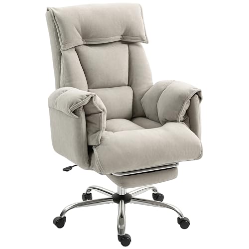 HOMCOM Executive Office Chair Comfy with Foot Rest, Reclining Swivel Computer Desk Chair with High Back, Thick Cushion, Padded Armrest, Adjustable Height, Rolling Wheels, Light Taupe Gray HOMCOM