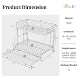 SUNLEI Metal Bunk Beds with Double Secured Ladders, Twin Over Full Bunk Bed with Surrounded Safety Guardrails, Space Saver Twin Beds, Noise Free for Small Bedroom, with Trundle, White SUNLEI