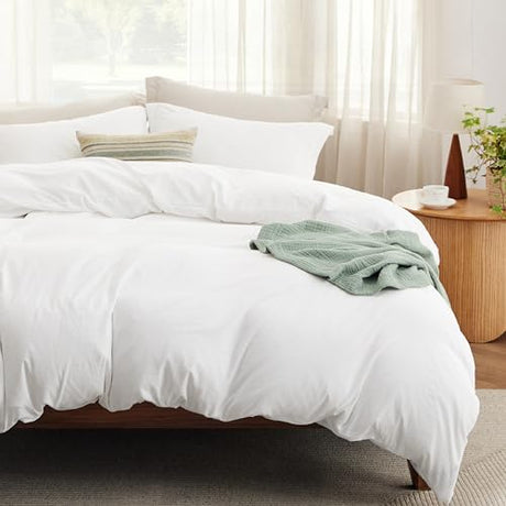 Bedsure Twin Size Duvet Cover with Fitted Sheet - 3 Pieces Prewashed Polyester Extra Soft Bedding Set, Includes 1 Duvet Cover 68''x90'' with Zipper Closure, 1 Pillow Sham, 1 Fitted Sheet, White Bedsure