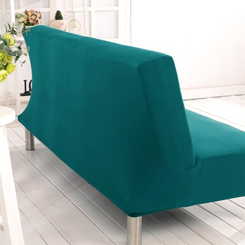 Stretch Futon Cover Armless Sofa Slipcover Foldable Sofa Bed Covers with Elastic Band, Machine Washable (Peacock Blue) Generic
