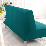 Homonic Solid Colour Armless Sofa Bed Cover Polyester Spandex Stretch Futon Slipcover 3 Seater Elastic Full Folding Couch Cover fits Folding Sofa Bed Without Armrests 80" x 50" in (Peacock Blue) Homonic