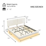 Christopher Knight Home Borden Floating Bed Frame King Size with Lights, Boucle King Size Platform Bed Frame with Headboard, Modern Floating King Bed Frame, No Box Spring Needed, Easy Assembly, White Christopher Knight Home
