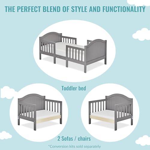 Dream On Me Portland 3 In 1 Convertible Toddler Bed in Steel Grey, Greenguard Gold Certified, JPMA Certified, Low To Floor Design, Non-Toxic Finish, Pinewood - WoodArtSupply