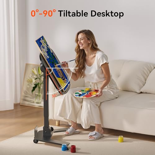 WALKINGDESK Foldable Pneumatic Height Adjustable Mobile Standing Desk with 90° Tiltable Tabletop, 27.2x18.9 Inch Portable Laptop Desk with Wheels, Holds Up to 66.1lbs for Home Office, Study, Black WALKINGDESK