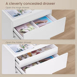 Draelibor Nightstand, 4 Drawers, 26" H with Hidden Drawer, Bedside Table with Charging Station, Modern Night Stand for Bedroom, White Draelibor
